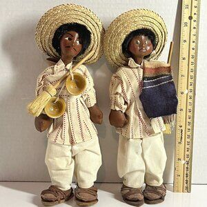 Vintage 10 Inch Mexican Indian Cloth Dolls Pair Set Collectible Handmade